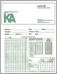 Kuhlmann-Andersron Tests Machine-Scorable: Starter Set Level K, A, or BC Kuhlmann-Andersron Tests Machine-Scorable: Starter Set Level K, A, or BC